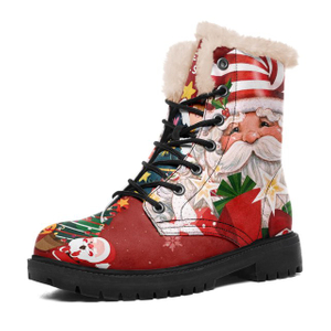 Botas de invierno para mujer, botas de Navidad personalizadas con estampado de Papá Noel para mujer, botines con cordones forrados de piel 